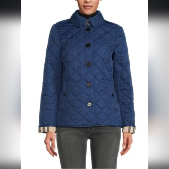 Burberry Women's Blue Quilted Down Jacket In Blue Size M - Picture 2 of 4
